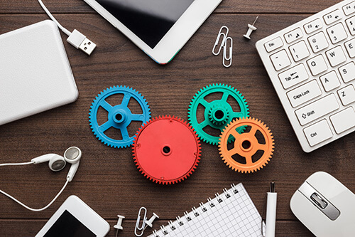 Bundle of business desk items with round shapes in the middle