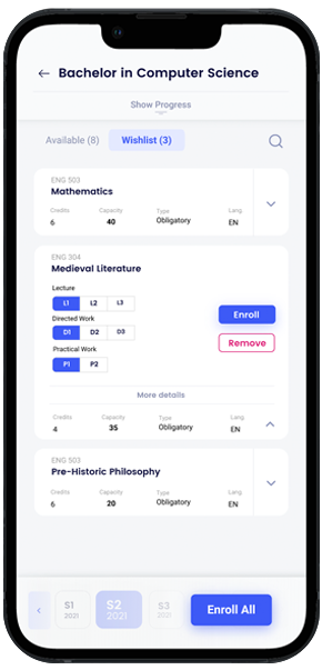 Mobile screenshot of the SIS platform (Student Information System) developed by CME